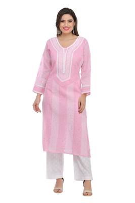 Ada Pink Cotton Chikankari Kurti  1
