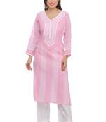Ada Pink Cotton Chikankari Kurti 