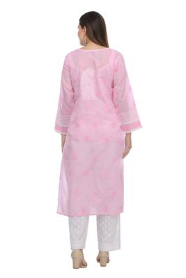Ada Pink Cotton Chikankari Kurti  2