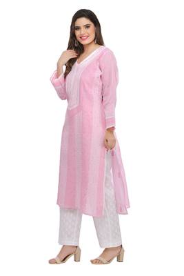 Ada Pink Cotton Chikankari Kurti  4