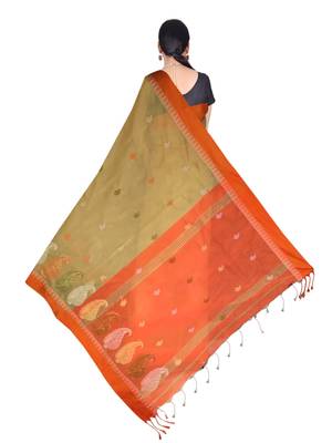 White Wiving Work Cotton Silk Handloom Saree With B.P 4