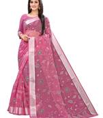 Pink Printed Cotton Saree With Blouse