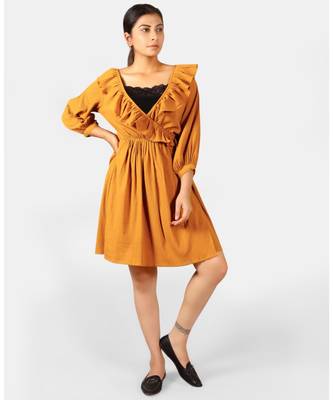 Orange printed polyester ethnic-kurtis 1