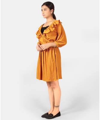 Orange printed polyester ethnic-kurtis 2