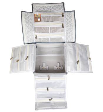 atorakushon    Satin Makeup Storage Box Travelling Vanity Cosmetic Toiletry Bag Necklace Organizer Jewellery Pouch Grey 2