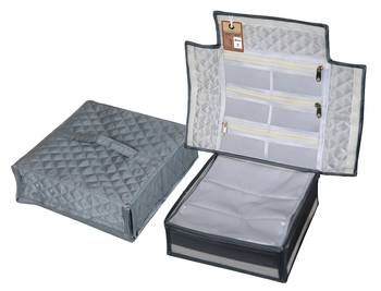 atorakushon    Satin Makeup Storage Box Travelling Vanity Cosmetic Toiletry Bag Necklace Organizer Jewellery Pouch Grey 4