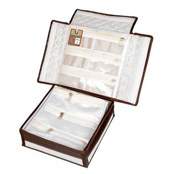 atorakushon    Satin Makeup Storage Box Travelling Vanity Cosmetic Toiletry Bag Necklace Organizer Jewellery Pouch Brown 1