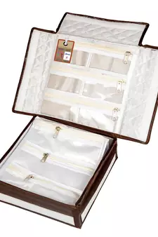 atorakushon    Satin Makeup Storage Box Travelling Vanity Cosmetic Toiletry Bag Necklace Organizer Jewellery Pouch Brown