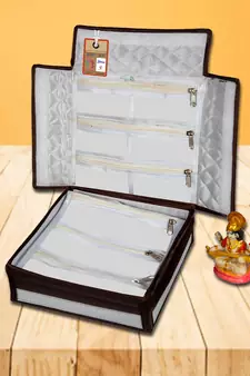 atorakushon    Satin Makeup Storage Box Travelling Vanity Cosmetic Toiletry Bag Necklace Organizer Jewellery Pouch Brown