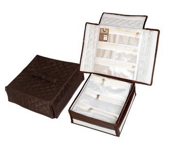 atorakushon    Satin Makeup Storage Box Travelling Vanity Cosmetic Toiletry Bag Necklace Organizer Jewellery Pouch Brown 4
