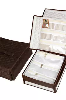 atorakushon    Satin Makeup Storage Box Travelling Vanity Cosmetic Toiletry Bag Necklace Organizer Jewellery Pouch Brown
