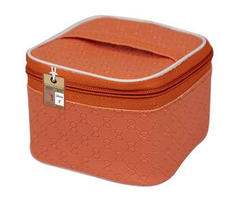 atorakushon   Fabric Makeup Storage Box Travelling Vanity Cosmetic Toiletry Bag Necklace Organizer Jewellery Pouch Peach 4