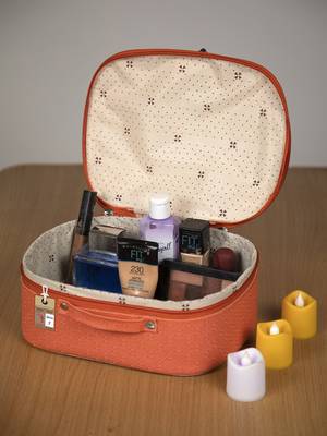 atorakushon   Fabric Makeup Storage Box Travelling Vanity Cosmetic Toiletry Bag Necklace Organizer Jewellery Pouch Peach 5