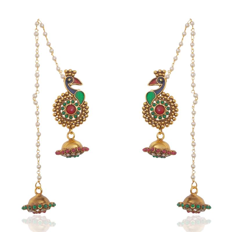 Stylish Multicolour Peacock Kahmiri Jhumka By Adiva ANSATOCBOO67 TDS 9