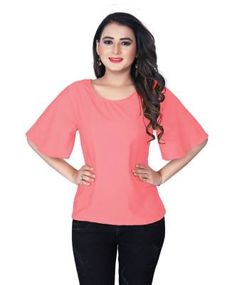 Peach Solid Crepe peplum top 1