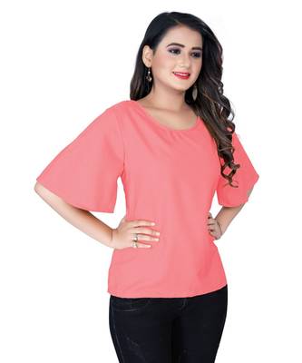 Peach Solid Crepe peplum top 2