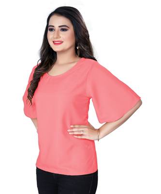 Peach Solid Crepe peplum top 3