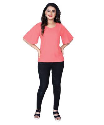 Peach Solid Crepe peplum top 4