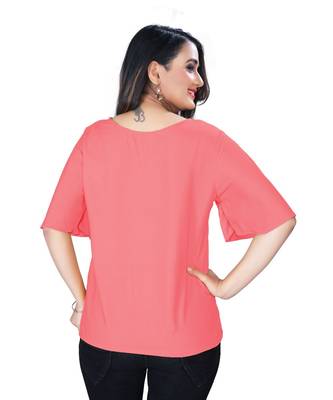 Peach Solid Crepe peplum top 5