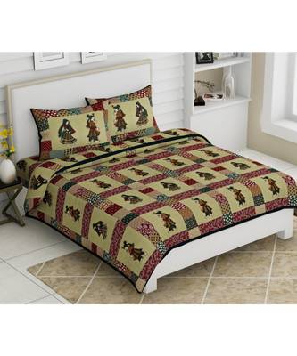 Ridan Cotton Printed Multicolour Barmeri Ajrakh Pipin king size bed  sheet with pillow cover 1