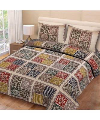 Ridan Cotton Printed Multicolour Barmeri Ajrakh Pipin king size bed  sheet with pillow cover 1