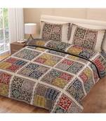 Ridan Cotton Printed Multicolour Barmeri Ajrakh Pipin king size bed  sheet with pillow cover