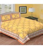 Ashnit 220 TC Cotton Double Jaipuri Print Bedsheet (Pack of 1, Yellow)
