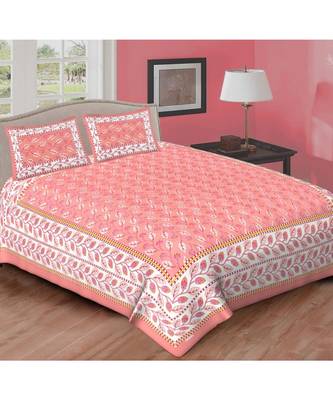 Ashnit 220 TC Cotton Double Jaipuri Print Bedsheet (Pack of 1, Pink) 1