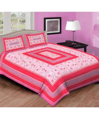 Ashnit 220 TC Cotton Double Jaipuri Print Bedsheet (Pack of 1, Pink) 1