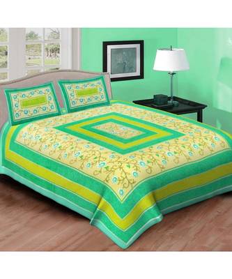 Ashnit 220 TC Cotton Double Jaipuri Print Bedsheet (Pack of 1, Green) 1