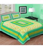 Ashnit 220 TC Cotton Double Jaipuri Print Bedsheet (Pack of 1, Green)