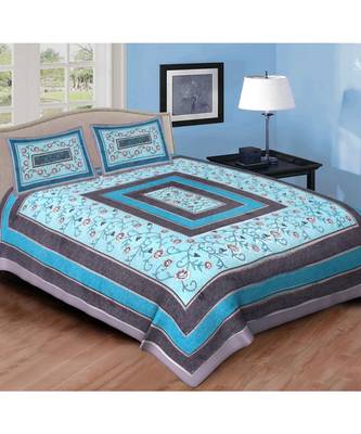 Ashnit 220 TC Cotton Double Jaipuri Print Bedsheet (Pack of 1, Blue) 1