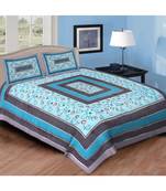 Ashnit 220 TC Cotton Double Jaipuri Print Bedsheet (Pack of 1, Blue)