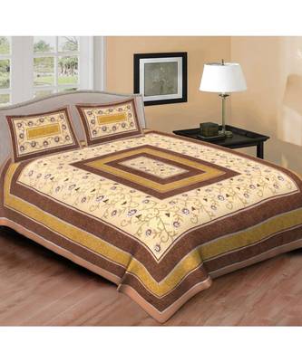 Ashnit 220 TC Cotton Double Jaipuri Print Bedsheet (Pack of 1, Yellow) 1