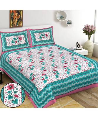 Ashnit 220 TC Cotton Double Jaipuri Print Bedsheet (Pack of 1, Pink) 1