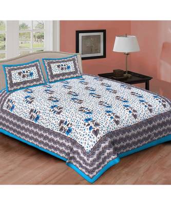 Ashnit 220 TC Cotton Double Jaipuri Print Bedsheet (Pack of 1, Blue) 1