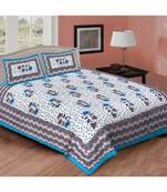 Ashnit 220 TC Cotton Double Jaipuri Print Bedsheet (Pack of 1, Blue)