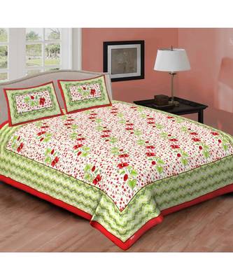 Ashnit 220 TC Cotton Double Jaipuri Print Bedsheet (Pack of 1, Red) 1