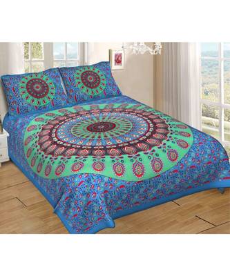Ashnit 220 TC Cotton Double Jaipuri Print Bedsheet (Pack of 1, Blue) 1