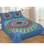 Ashnit 220 TC Cotton Double Jaipuri Print Bedsheet (Pack of 1, Blue)