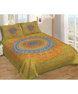 Ashnit 220 TC Cotton Double Jaipuri Print Bedsheet (Pack of 1, Green) 1