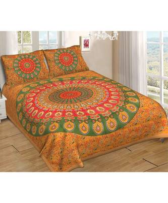 Ashnit 220 TC Cotton Double Jaipuri Print Bedsheet (Pack of 1, Yellow) 1