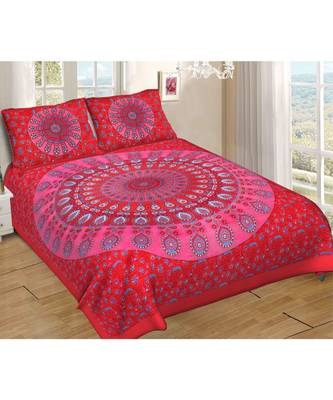 Ashnit 220 TC Cotton Double Jaipuri Print Bedsheet (Pack of 1, Pink) 1