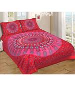 Ashnit 220 TC Cotton Double Jaipuri Print Bedsheet (Pack of 1, Pink)