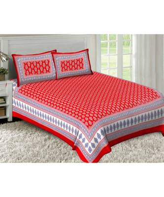 Ashnit 220 TC Cotton Double Jaipuri Print Bedsheet (Pack of 1, Red) 1