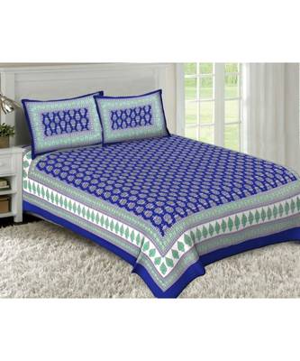 Ashnit 220 TC Cotton Double Jaipuri Print Bedsheet (Pack of 1, Blue) 1