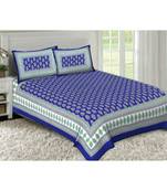Ashnit 220 TC Cotton Double Jaipuri Print Bedsheet (Pack of 1, Blue)