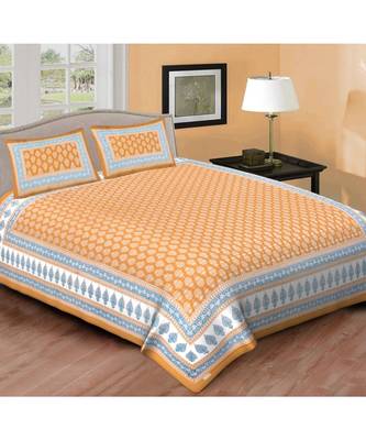 Ashnit 220 TC Cotton Double Jaipuri Print Bedsheet (Pack of 1, Yellow) 1
