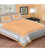 Ashnit 220 TC Cotton Double Jaipuri Print Bedsheet (Pack of 1, Yellow)