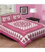 Ashnit 220 TC Cotton Double Jaipuri Print Bedsheet (Pack of 1, Pink)
